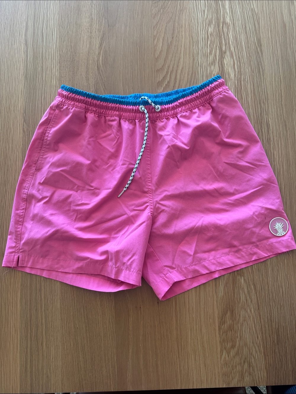 chubbies Hot Pink Elastic-Waist Swim Shorts with Blue Waistband